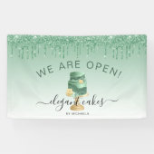 Bakery We Are Open Glitter Drip Green Cake Banner (Horizontaal)