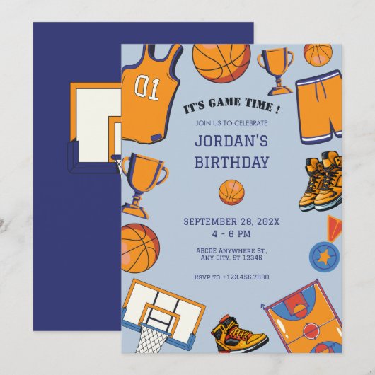 Baketball verjaardag uitnodiging (Voorkant / Achterkant)