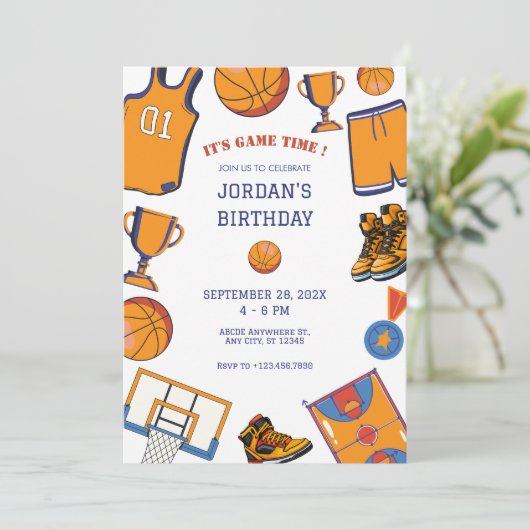 Baketball verjaardag uitnodiging (Staand voorkant)