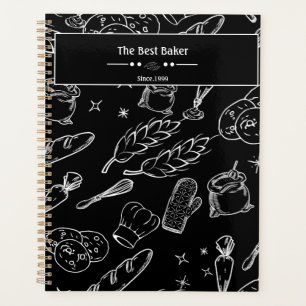 Bakgereedschap en eten zwart wit keuken bakker planner