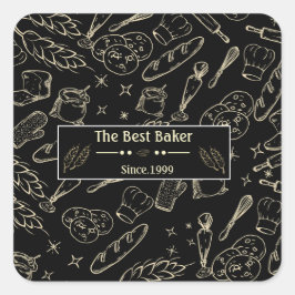 Bakgereedschap en eten zwart wit keuken bakker vierkante sticker