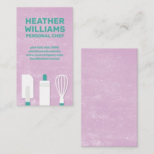 Bakgereedschap | Paarse textielachtergrond Visitekaartje (Voorkant / Achterkant)