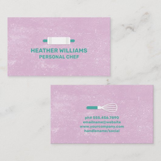 Bakgereedschap | Paarse textielachtergrond Visitekaartje (Voorkant / Achterkant)