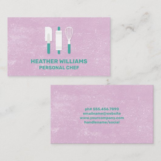 Bakgereedschap | Paarse textielachtergrond Visitekaartje (Voorkant / Achterkant)