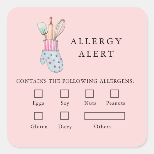 Bakgerei Bakkerij Voedselveiligheid Allergie Alert Vierkante Sticker (Voorkant)