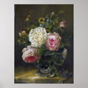 Bakhuyzen - Stilleven & Bloemen In Een Kristallen Poster