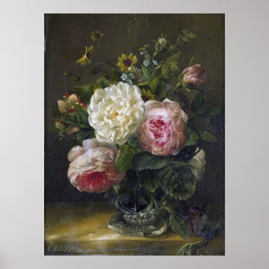 Bakhuyzen - stilstaand leven en bloemen in een kri poster (Voorkant)