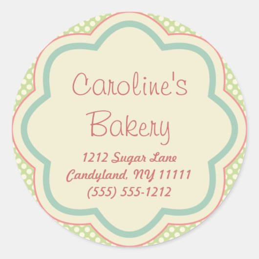 Baking and Bakery Boutique, Green Polka Dot Ronde Sticker (Voorkant)