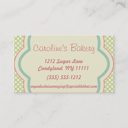 Baking and Bakery Boutique, Green Polka Dot Visitekaartje (Voorkant)