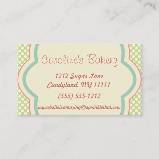 Baking and Bakery Boutique, Green Polka Dot Visitekaartje (Voorkant)