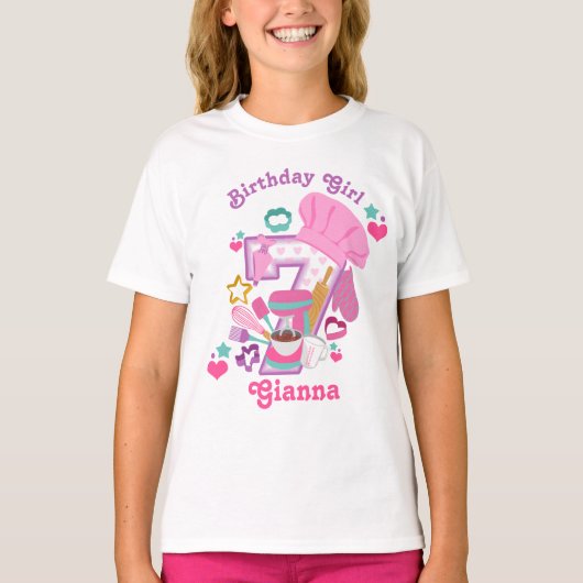 Baking Birthday Girl Chef 7e Shirt op de zevende v (Voorkant)