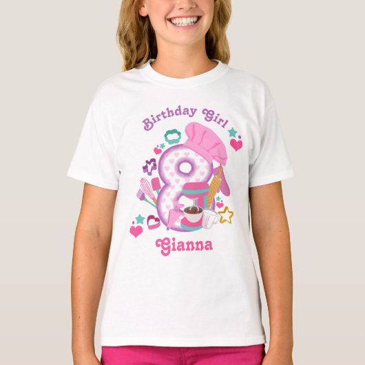Baking Birthday Girl Chef Eight Birthday Shirten T-shirt (Voorkant)