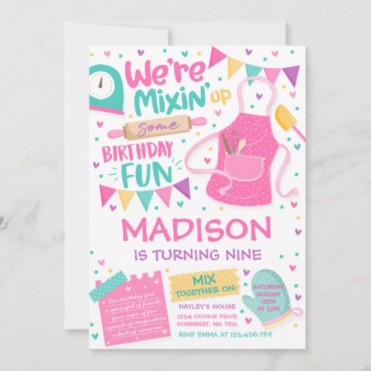 Baking Birthday Party Girly Cooking Birthday Party Kaart (Voorkant)