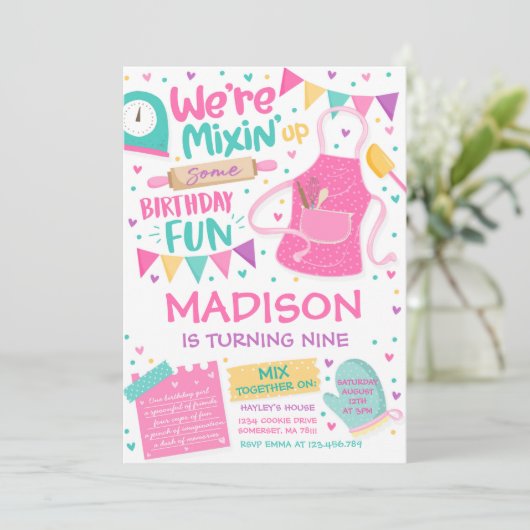 Baking Birthday Party Girly Cooking Birthday Party Kaart (Staand voorkant)