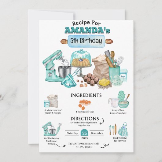 Baking Birthday Party Girly Cooking Birthday Party Kaart (Voorkant)