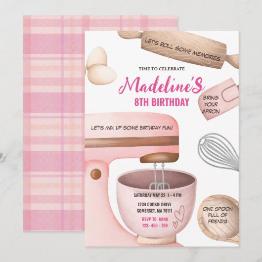 Baking Birthday Party Girly Cooking Birthday Party Kaart (Voorkant / Achterkant)