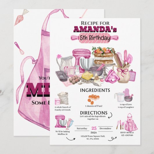 Baking Birthday Party Girly Cooking Birthday Party Kaart (Voorkant / Achterkant)