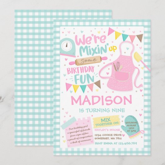 Baking Birthday Party Girly Cooking Birthday Party Kaart (Voorkant / Achterkant)