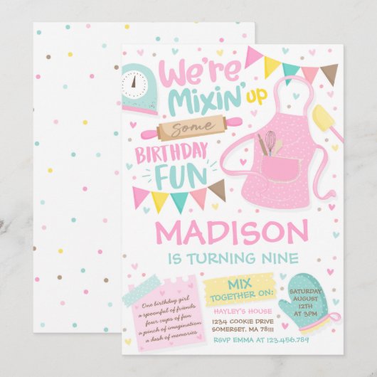 Baking Birthday Party Girly Cooking Birthday Party Kaart (Voorkant / Achterkant)
