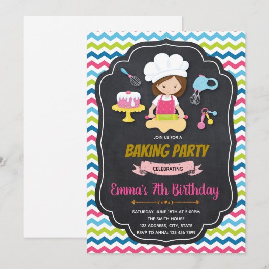 Baking Birthday Party Invitation Kaart (Voorkant / Achterkant)