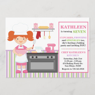 Baking Birthday Party Invitation Red Hair Kaart