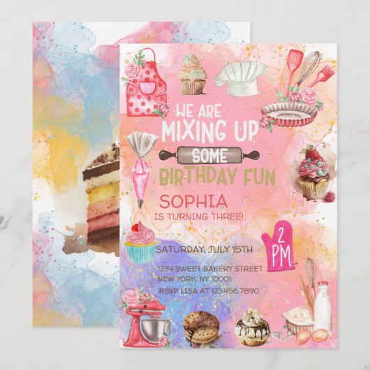 Baking Birthday Party Kaart (Voorkant / Achterkant)