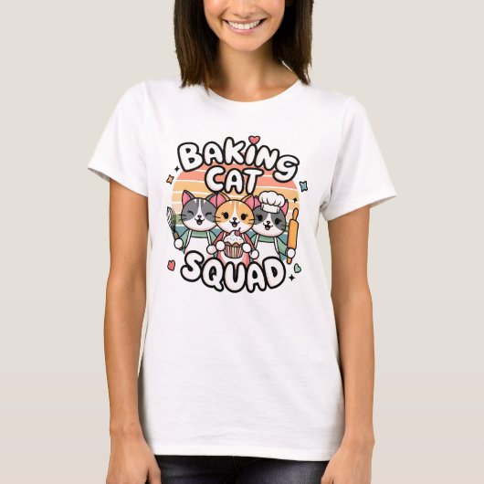 Baking Cat Squad met Cute Retro Design T-shirt (Voorkant)