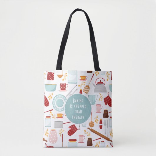 Baking Cheaper dan Therapy Funny Kitchen Blue Tote Bag (Voorkant)
