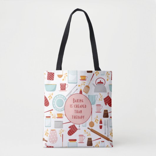 Baking Cheaper dan Therapy Funny Kitchen Pink Tote Bag (Voorkant)