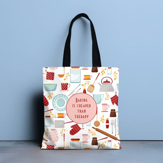 Baking Cheaper dan Therapy Funny Kitchen Pink Tote Bag