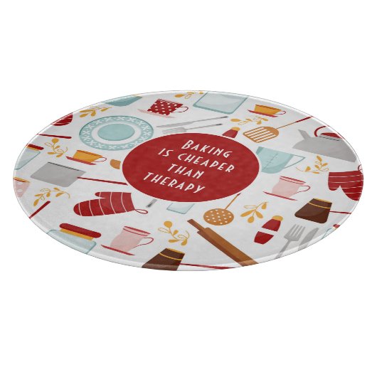 Baking Cheaper dan Therapy Funny Kitchen Red Snijplank (Hoek)