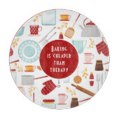 Baking Cheaper dan Therapy Funny Kitchen Red Snijplank (Voorkant)