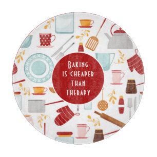 Baking Cheaper dan Therapy Funny Kitchen Red Snijplank