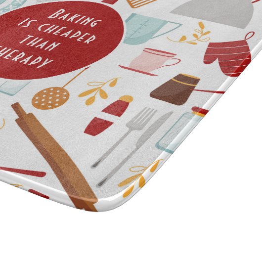 Baking Cheaper dan Therapy Funny Kitchen Red Snijplank (Hoek)