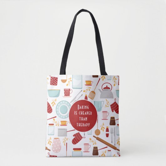 Baking Cheaper dan Therapy Funny Kitchen Red Tote Bag (Voorkant)