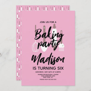Baking Chef Baker Birthday Party Roze uitnodiging