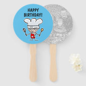 Baking chef kind's verjaardagsfeestje gunst op maa handwaaier (Voorkant en achterkant)