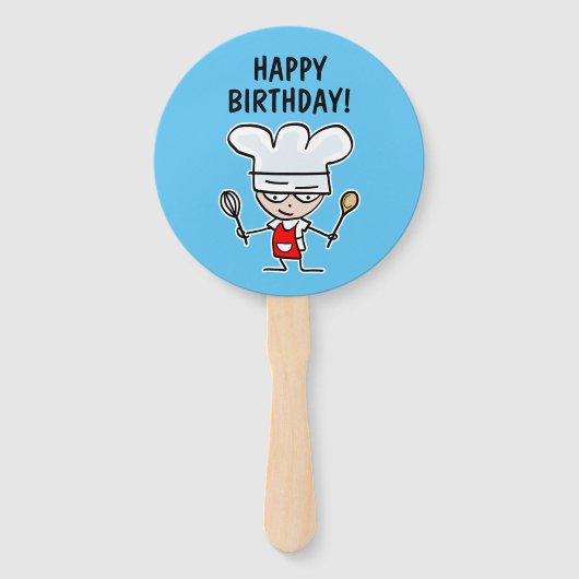 Baking chef kind's verjaardagsfeestje gunst op maa handwaaier (Voorkant)