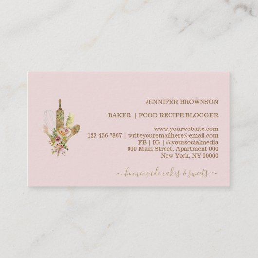 Baking chef-logo rustige floremade-voedingsmiddele visitekaartje (Achterkant)