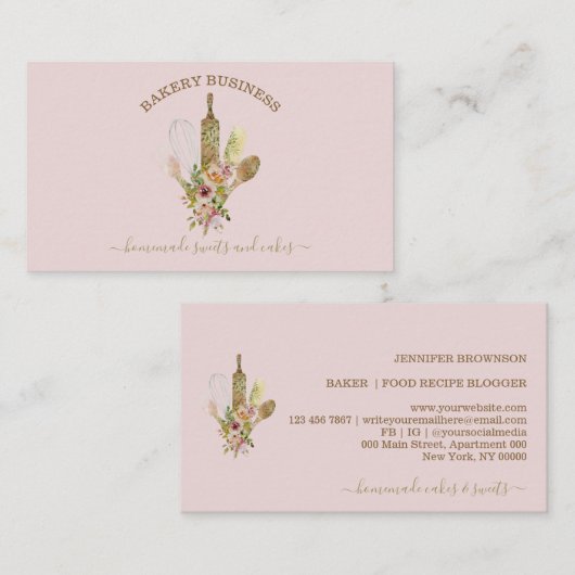 Baking chef-logo rustige floremade-voedingsmiddele visitekaartje (Voorkant / Achterkant)