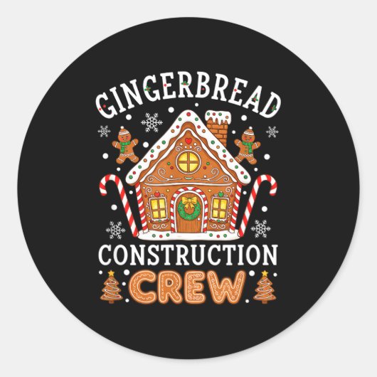 Baking Gingerbread House Construction Crew Christm Ronde Sticker (Voorkant)