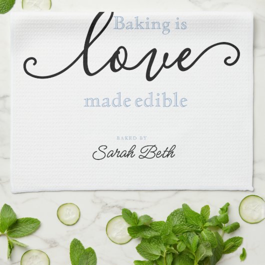 Baking is het 'Love Made Eetble Classy Script Stri Theedoek (Gevouwen)
