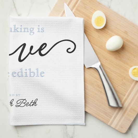 Baking is het 'Love Made Eetble Classy Script Stri Theedoek (Quarter Fold)