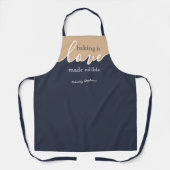 Baking is Love made Eetble NAVY & TAN Script Schor Schort (Voorkant)