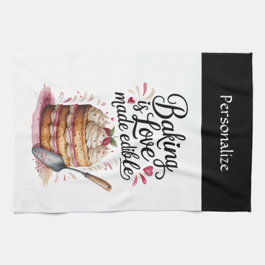 Baking Is Love Quote Kitchen Baker Personalized Theedoek (Horizontaal)