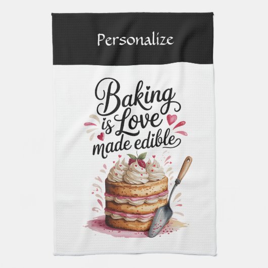 Baking Is Love Quote Kitchen Baker Personalized Theedoek (Verticaal)