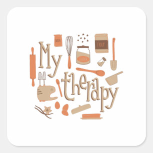 BAKING IS MIJN THERAPIE VIERKANTE STICKER