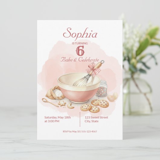 Baking Party Birthday Girls | Elegant Soft Pastel Kaart (Staand voorkant)