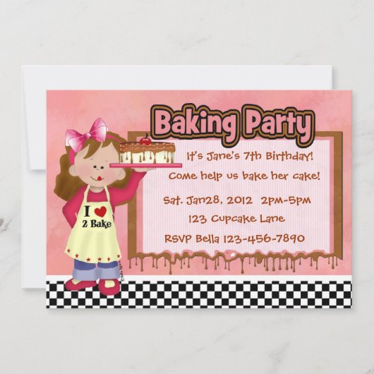 Baking Party for Girls Invitation Kaart (Voorkant)