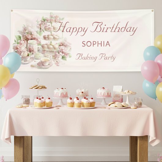 Baking Party For Girls Soft Pastel Happy Birthday Spandoek